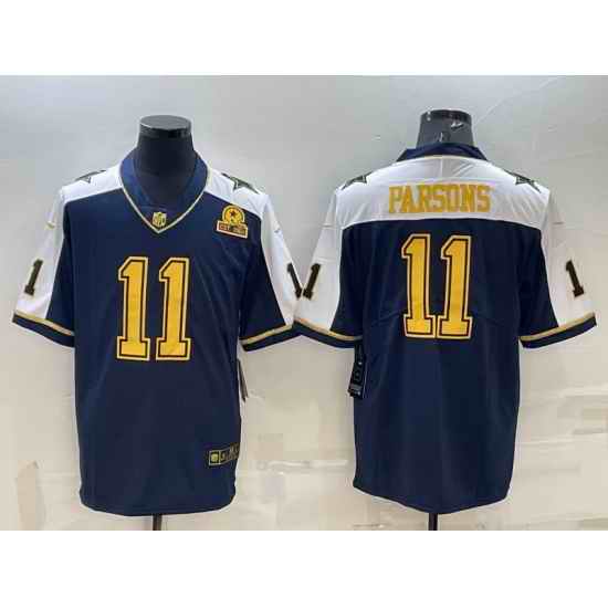 Men Dallas Cowboys #11 Micah Parsons Navy Gold Edition With 1960 Patch Limited Stitched Football Jersey