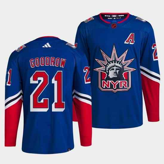 Men New York Rangers #21 Barclay Goodrow Blue 2022 Reverse Retro Stitched Jersey
