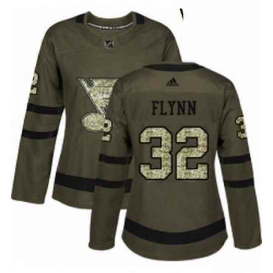 Womens Adidas St Louis Blues #32 Brian Flynn Authentic Green Salute to Service NHL Jersey