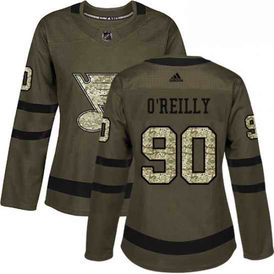 Womens Adidas St Louis Blues #90 Ryan OReilly Authentic Green Salute to Service NHL Jerse