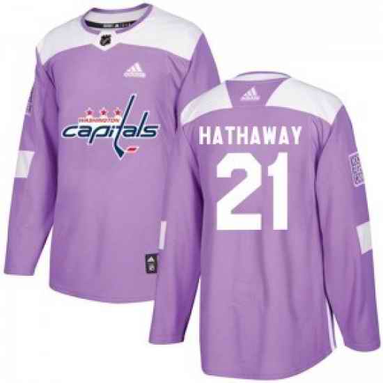 Men Washington Capitals #21 Garnet Hathaway Adidas Authentic Fights Cancer Practice Jersey   Purple