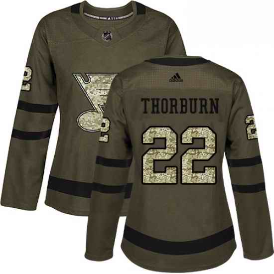 Womens Adidas St Louis Blues #22 Chris Thorburn Authentic Green Salute to Service NHL Jersey