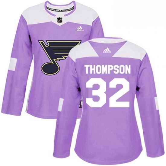 Womens Adidas St Louis Blues #32 Tage Thompson Authentic Purple Fights Cancer Practice NHL Jersey