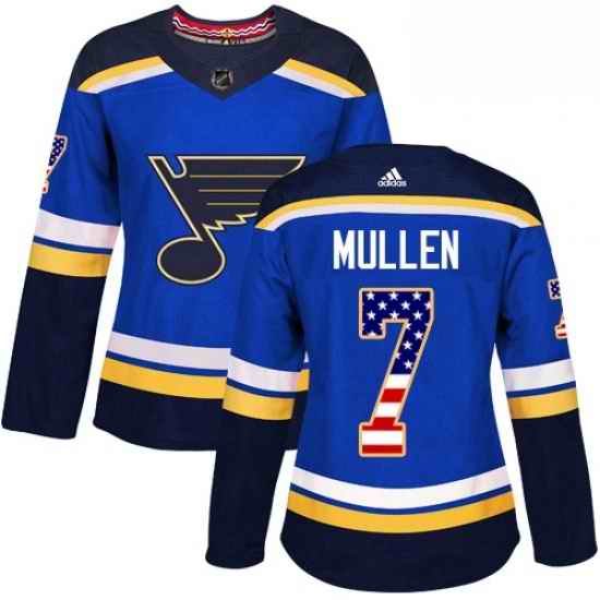 Womens Adidas St Louis Blues #7 Joe Mullen Authentic Blue USA Flag Fashion NHL Jersey