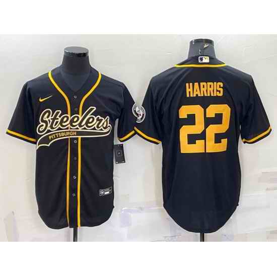 Men Pittsburgh Steelers #22 Najee Harris Black Gold With Patch Cool Base Stitched Baseball Jersey