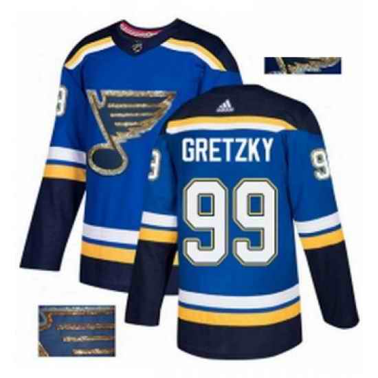 Mens Adidas St Louis Blues #99 Wayne Gretzky Authentic Royal Blue Fashion Gold NHL Jersey