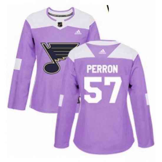 Womens Adidas St Louis Blues #57 David Perron Authentic Purple Fights Cancer Practice NHL Jersey