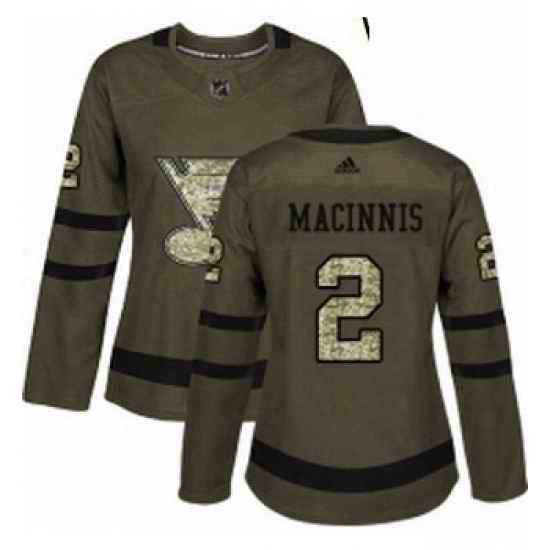 Womens Adidas St Louis Blues #2 Al Macinnis Authentic Green Salute to Service NHL Jersey
