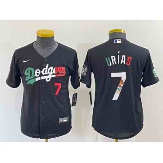Youth Los Angeles Dodgers #7 Julio Urias Black Mexico Number 2020 World Series Cool Base Nike Jersey