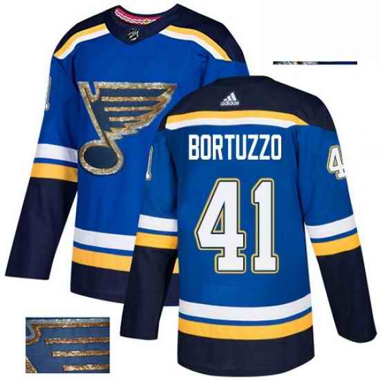 Mens Adidas St Louis Blues #41 Robert Bortuzzo Authentic Royal Blue Fashion Gold NHL Jersey