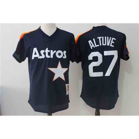Men Mitchell and Ness 1988 Houston Astros #27 Jose AltuveJose altuve Navy Blue Throwback MLB Jersey