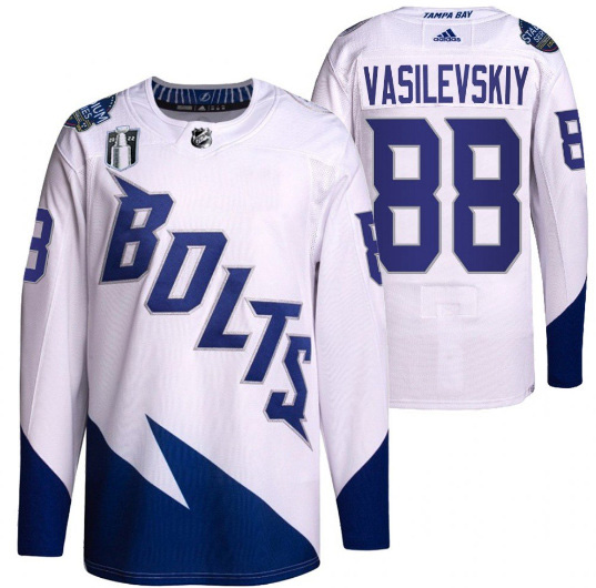 Men's Tampa Bay Lightning #88 Andrei Vasilevskiy 2022 White Stanley Cup Final Patch  Breakaway Stitched Jersey