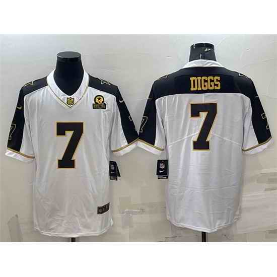 Men Dallas Cowboys #7 Trevon Diggs White Gold With 1960 Patch Thanksgiving Vapor Untouchable Limited Stitched Football Jersey