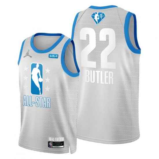 Men 2022 All Star Miami Heat jimmy butler grey blue 75th patch cleveland all star jersey->2022 all star->NBA Jersey
