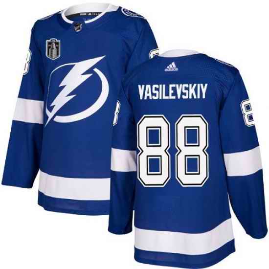 Men Tampa Bay Lightning #88 Andrei Vasilevskiy 2022 Blue Stanley Cup Final Patch Stitched Jersey