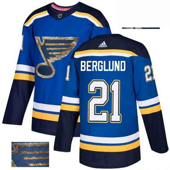 Mens Adidas St Louis Blues #21 Patrik Berglund Authentic Royal Blue Fashion Gold NHL Jersey