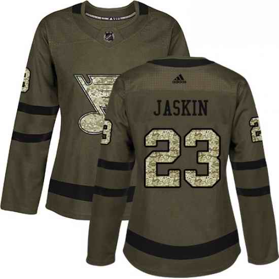 Womens Adidas St Louis Blues #23 Dmitrij Jaskin Authentic Green Salute to Service NHL Jersey