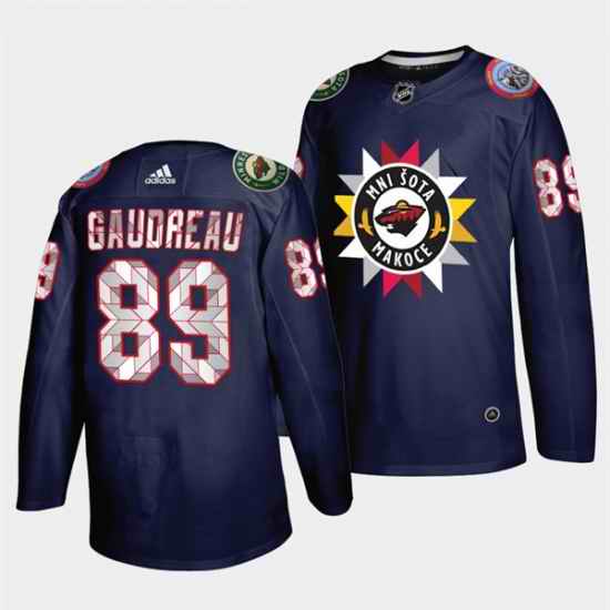 Men Minnesota Wild 89 Frederick Gaudreau 2021 #22 Navy Native American Heritage Day Stitched Jersey