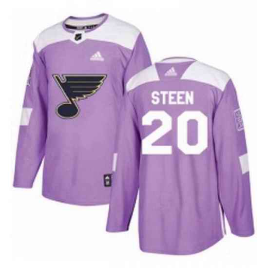 Mens Adidas St Louis Blues #20 Alexander Steen Authentic Purple Fights Cancer Practice NHL Jersey
