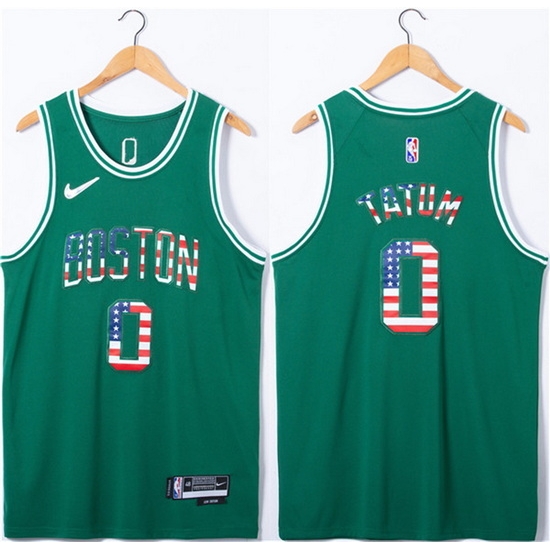 Men Boston Celtics #0 Jayson Tatum USA Flag Green Stitched Jersey