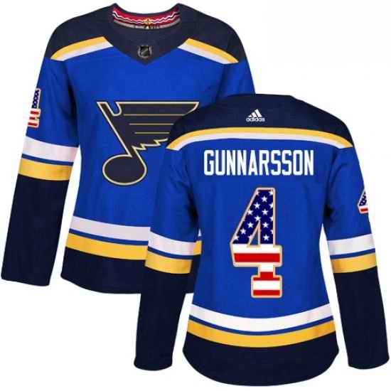 Womens Adidas St Louis Blues #4 Carl Gunnarsson Authentic Blue USA Flag Fashion NHL Jersey