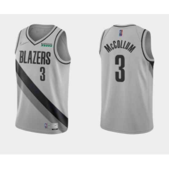 Men Portland Trail Portland Blazers #3 C J  McCollum Grey Earned Edition Stitched Basketball Jersey