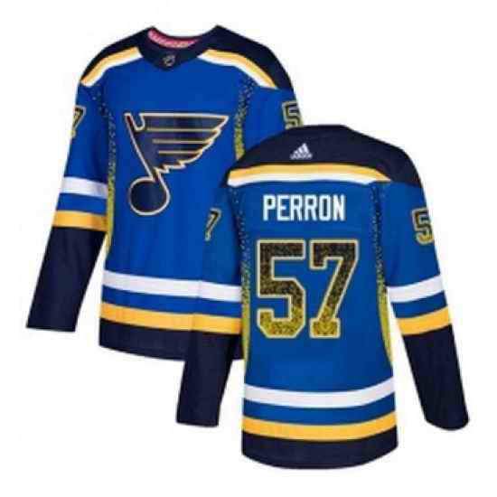 Mens Adidas St Louis Blues #57 David Perron Authentic Blue Drift Fashion NHL Jersey