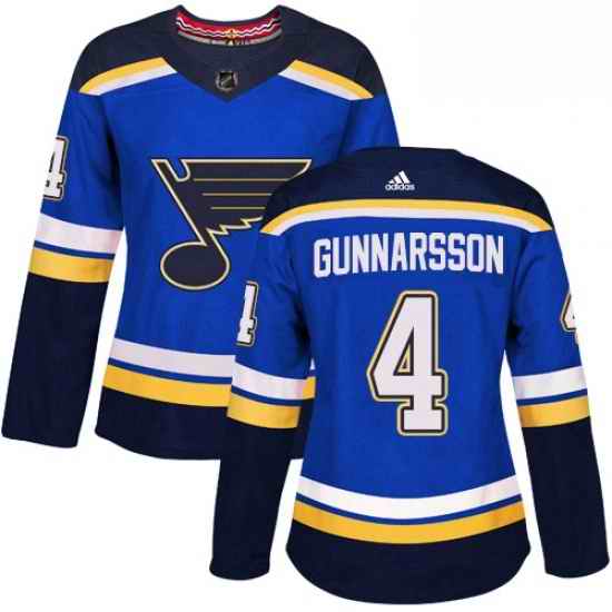 Womens Adidas St Louis Blues #4 Carl Gunnarsson Authentic Royal Blue Home NHL Jersey