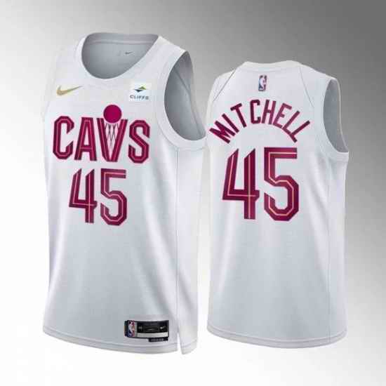 Men Cleveland Cavaliers #45 Donovan Mitchell White Stitched Jersey