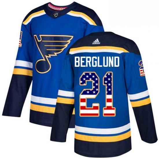 Mens Adidas St Louis Blues #21 Patrik Berglund Authentic Blue USA Flag Fashion NHL Jersey