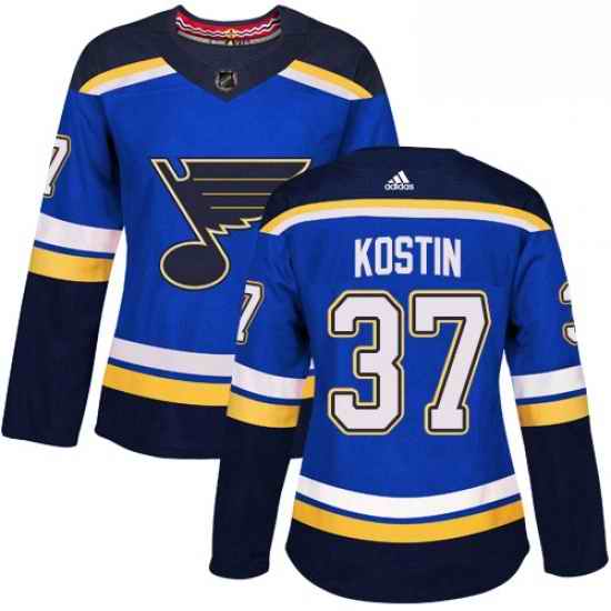 Womens Adidas St Louis Blues #37 Klim Kostin Premier Royal Blue Home NHL Jersey