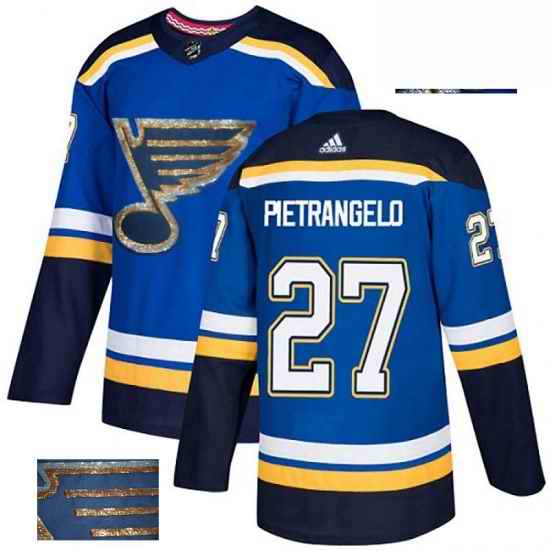 Mens Adidas St Louis Blues #27 Alex Pietrangelo Authentic Royal Blue Fashion Gold NHL Jersey