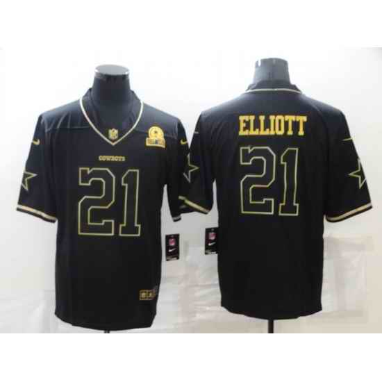 Men Dallas Cowboys #21 Ezekiel Elliott Black Golden Edition Limited Stitched Jersey