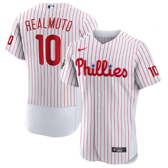 Men Philadelphia Phillies #10 J T  Realmuto White 2022 World Series Flex Base Stitched Baseball Jersey