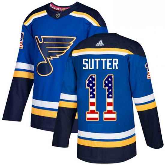 Mens Adidas St Louis Blues #11 Brian Sutter Authentic Blue USA Flag Fashion NHL Jersey