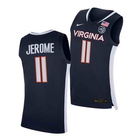 Virginia Cavaliers Ty Jerome Virginia Cavaliers Navy Road Secondary Logo Jersey->virginia cavaliers->NCAA Jersey