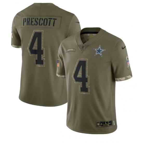 Men Dallas Cowboys #4 Dak Prescott Olive 2022 Salute To Service Limited Stitched Jersey