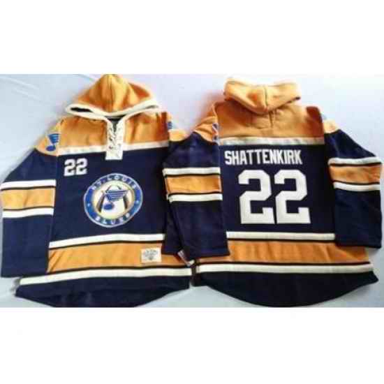St. Louis Blues #22 Kevin Shattenkirk Navy Blue Gold Sawyer Hooded Sweatshirt Stitched Jersey