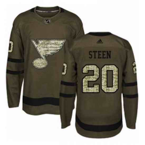 Mens Adidas St Louis Blues #20 Alexander Steen Authentic Green Salute to Service NHL Jersey