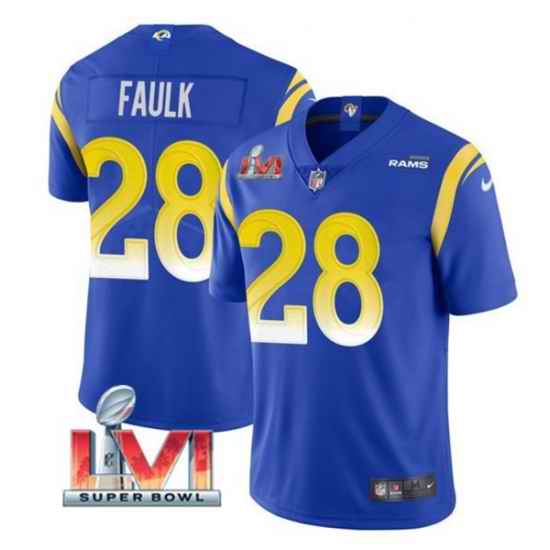 Nike Los Angeles Rams #28 Marshall Faulk Royal 2022 Super Bowl LVI Vapor Limited Jersey