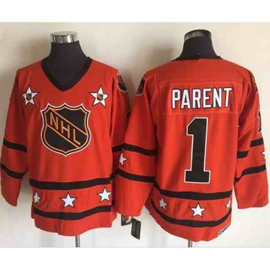 1972-81 NHL All-Star #1 Bernie Parent Orange CCM Throwback Stitched Vintage Hockey Jersey->1972-81 nhl all-star->NHL Jersey