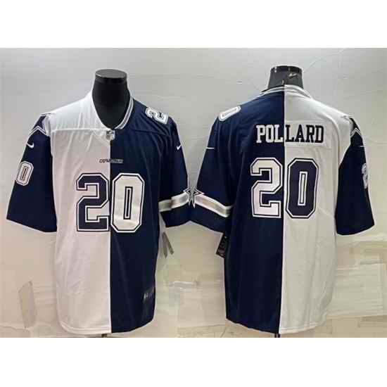 Men Dallas Cowboys #20 Tony Pollard Navy White Split Vapor Untouchable Limited Stitched Jersey