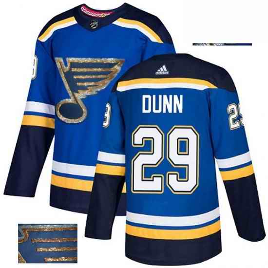 Mens Adidas St Louis Blues #29 Vince Dunn Authentic Royal Blue Fashion Gold NHL Jersey