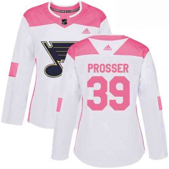 Womens Adidas St Louis Blues #39 Nate Prosser Authentic WhitePink Fashion NHL Jersey