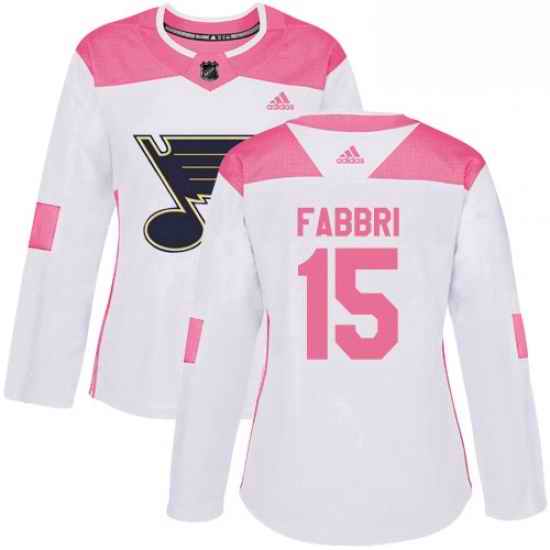 Womens Adidas St Louis Blues #15 Robby Fabbri Authentic WhitePink Fashion NHL Jersey