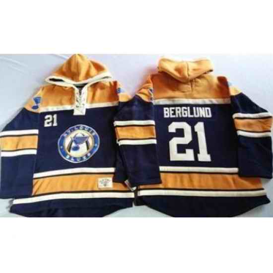 St. Louis Blues #21 Patrik Berglund Navy Blue Gold Sawyer Hooded Sweatshirt Stitched Jersey