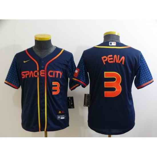Youth Houston Astros #3 Jeremy Pe F1a 2022 Navy City Connect Stitched Jersey