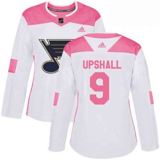 Womens Adidas St Louis Blues #9 Scottie Upshall Authentic WhitePink Fashion NHL Jersey