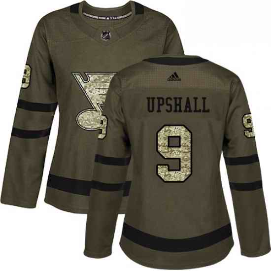 Womens Adidas St Louis Blues #9 Scottie Upshall Authentic Green Salute to Service NHL Jersey