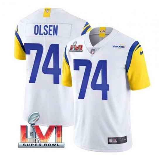 Nike Los Angeles Rams #74 Merlin Olsen White 2022 Super Bowl LVI Vapor Limited Jersey